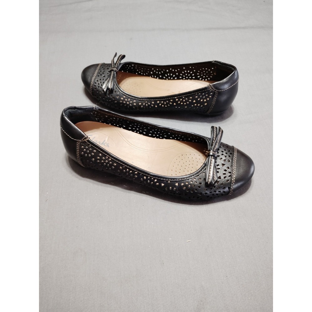 Clarks Bendables Black Poem Journal Perforated Leather Ballet Boho Flats Women 6